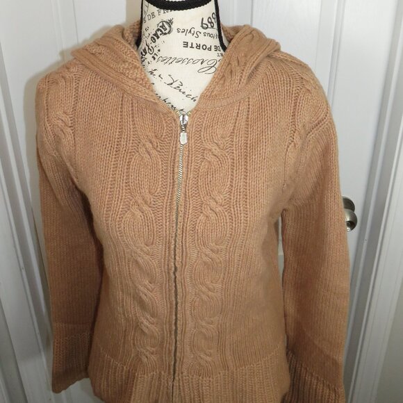 J.Crew Wool Full Zip Hoodie Cardigan Sweater Light Brown Cable Knit Small - Picture 2 of 7